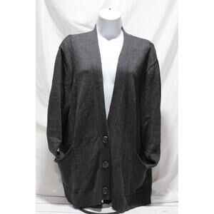 J Jill Women's LP Charcoal Gray Knit Button-up Cardigan Pockets LS Wool Blend